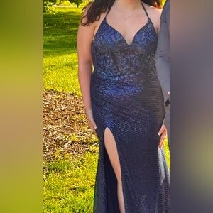 Elegant Navy Blue Halter Dress